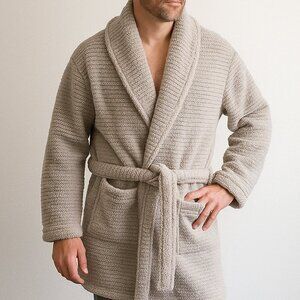 Better Living Beige Textured Plush Robe Large Soft Cozy Belted Lounge Wear